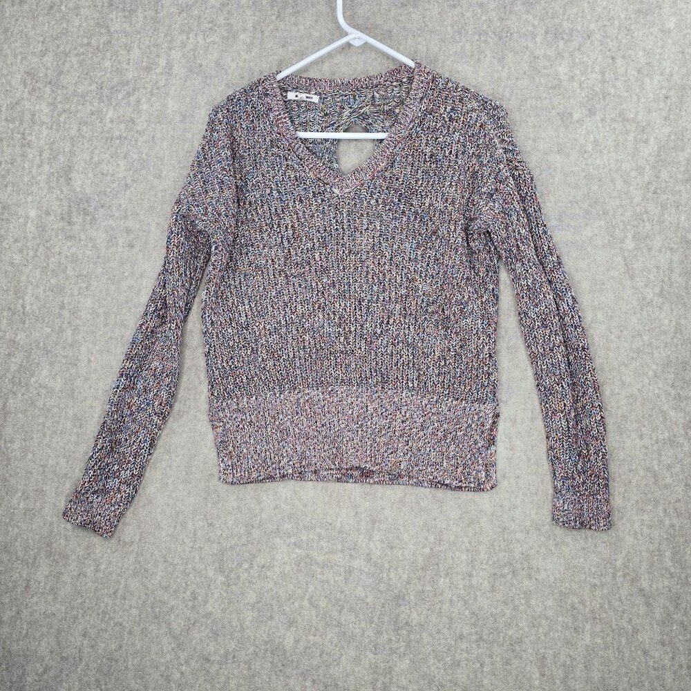 Thelurece Women’s Multicolor Knit Sweater XS Cotton Blend Long Sleeve V-Neck